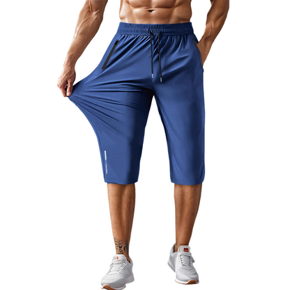 Men's Quick-Dry Athletic Capri Pants with Zipper Pockets