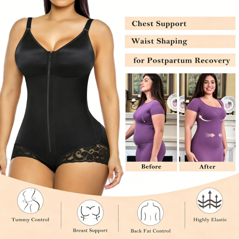 Women's Tummy Control Zip-Up Shapewear Bodysuit