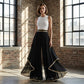 Elegant Flowy Wide-Leg Pants with Gold Trim