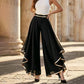 Elegant Flowy Wide-Leg Pants with Gold Trim