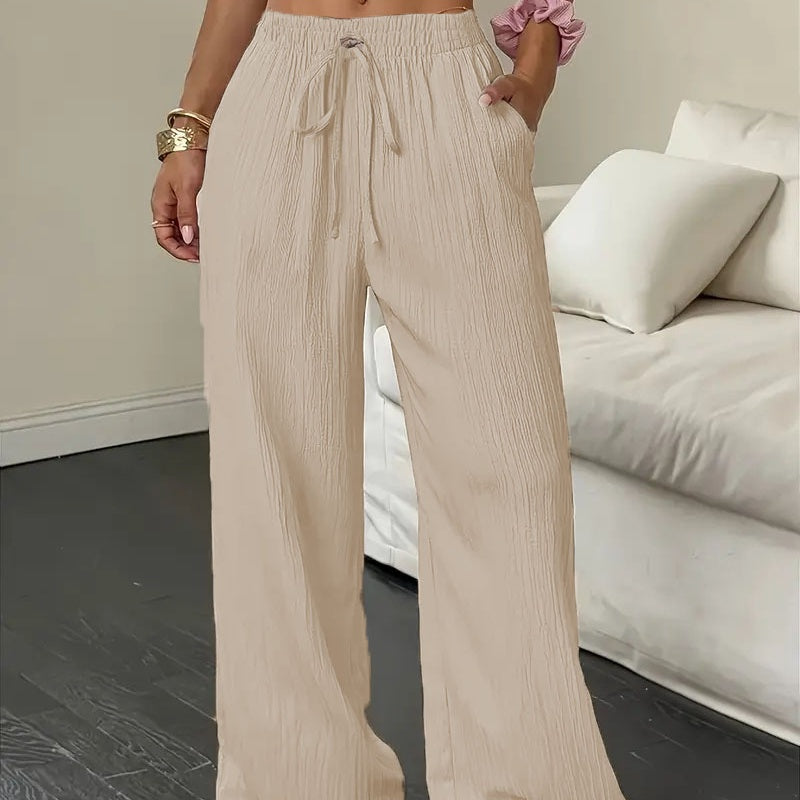 Women's Solid Color Crinkle Wide Leg Pants