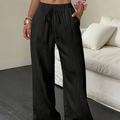 Women's Solid Color Crinkle Wide Leg Pants