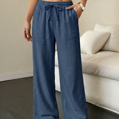 Women's Solid Color Crinkle Wide Leg Pants