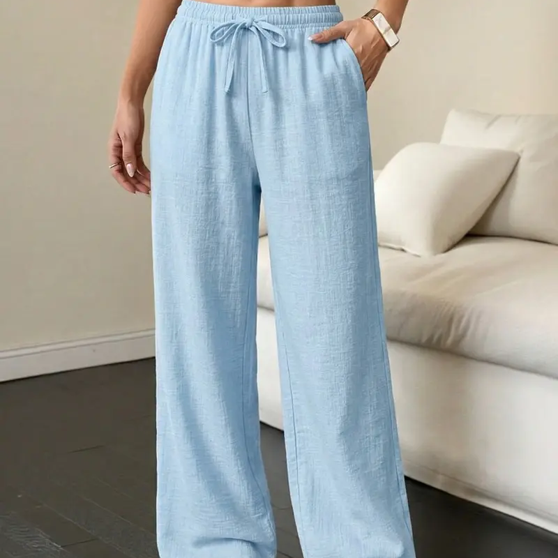 Women's Solid Color Crinkle Wide Leg Pants