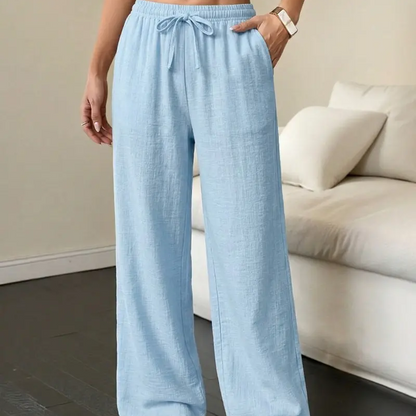 Women's Solid Color Crinkle Wide Leg Pants