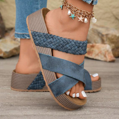 Women's Criss-Cross Woven Strap Wedge Sandals
