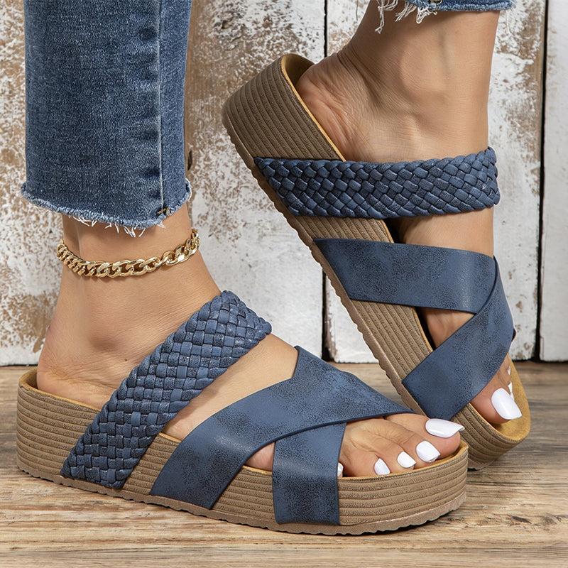 Women's Criss-Cross Woven Strap Wedge Sandals