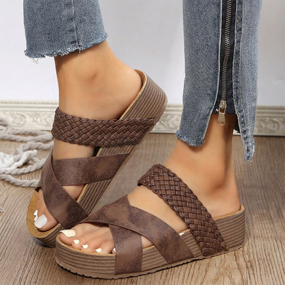 Women's Criss-Cross Woven Strap Wedge Sandals