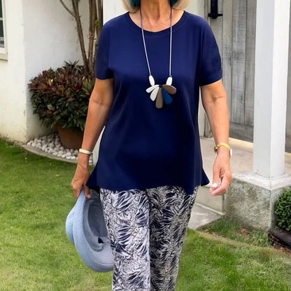 Solid Color Top + Tie-Dye Pants Set