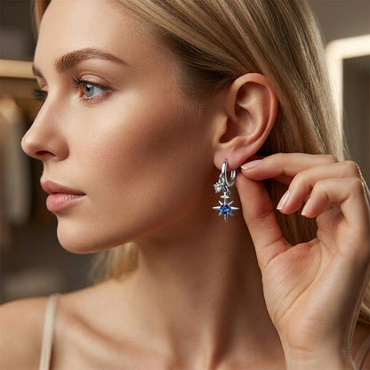Silver Tone Celestial Dangle Hoop Earrings