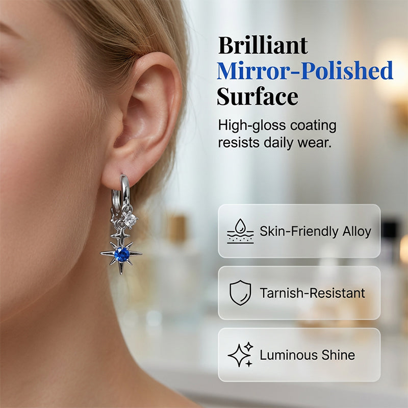 Silver Tone Celestial Dangle Hoop Earrings