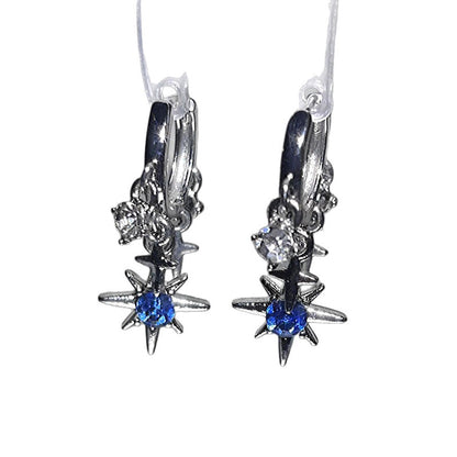 Silver Tone Celestial Dangle Hoop Earrings