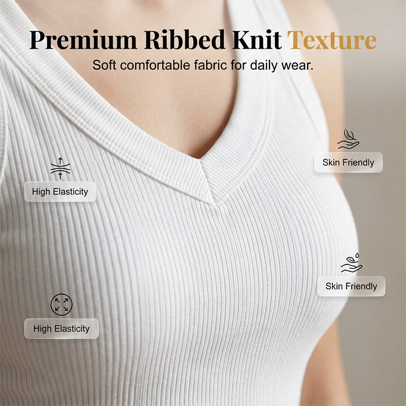 Women's V-Neck Ribbed Knit Tank Top