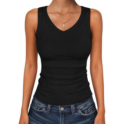 Women's V-Neck Ribbed Knit Tank Top