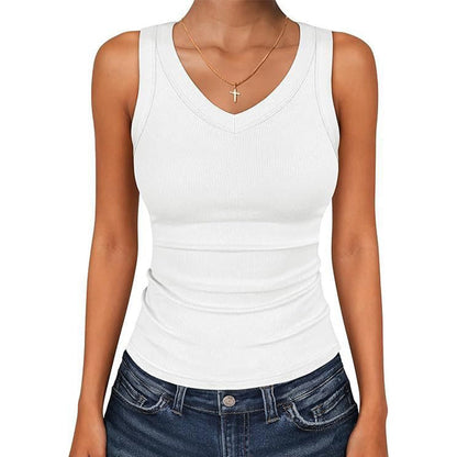 Women's V-Neck Ribbed Knit Tank Top