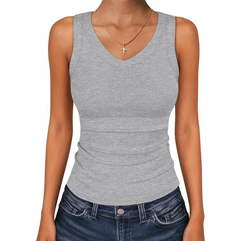 Women's V-Neck Ribbed Knit Tank Top