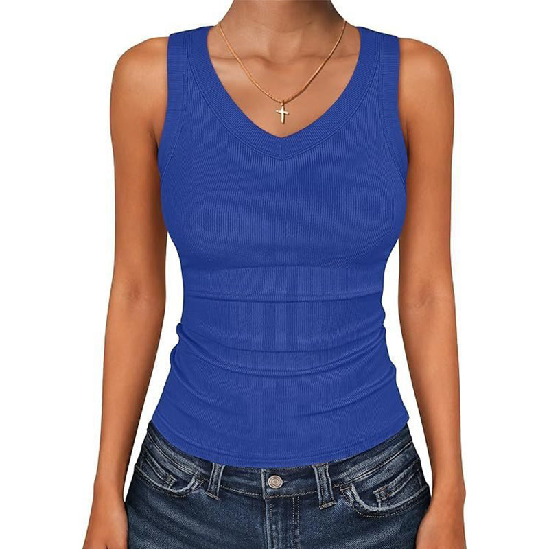Women's V-Neck Ribbed Knit Tank Top