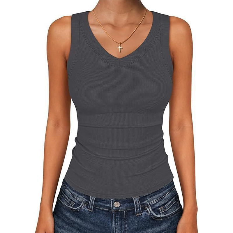 Women's V-Neck Ribbed Knit Tank Top