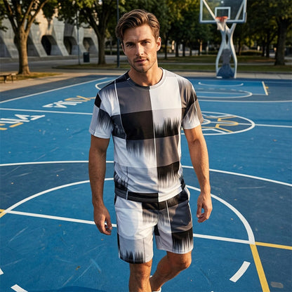 Men's Abstract Print T-Shirt & Shorts Set
