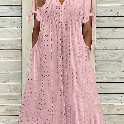 Women's Elegant V-Neck Hollow-Out Solid Dress