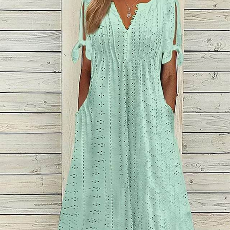 Women's Elegant V-Neck Hollow-Out Solid Dress