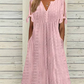 Women's Elegant V-Neck Hollow-Out Solid Dress