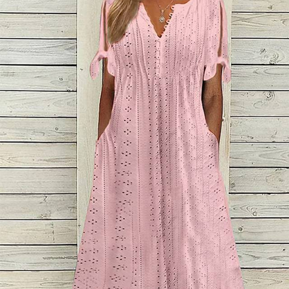 Women's Elegant V-Neck Hollow-Out Solid Dress