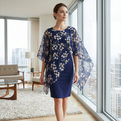 Women's Elegant Floral Print Overlay & Dress Set