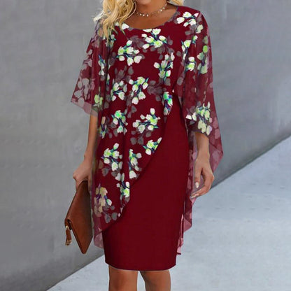 Women's Elegant Floral Print Overlay & Dress Set