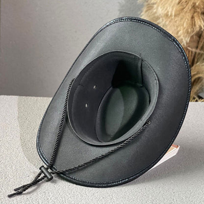 Vintage Wide Brim Cowboy Hat with Strap