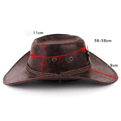 Vintage Wide Brim Cowboy Hat with Strap
