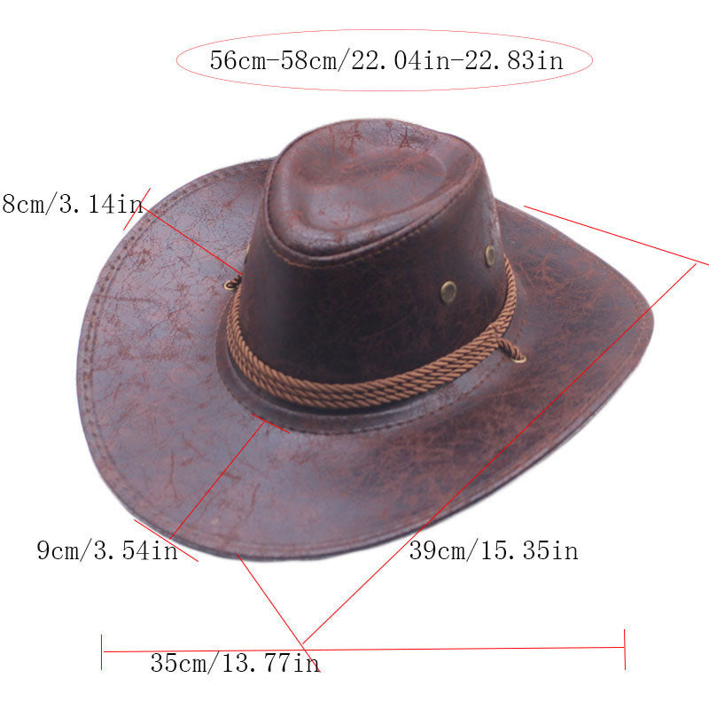 Vintage Wide Brim Cowboy Hat with Strap