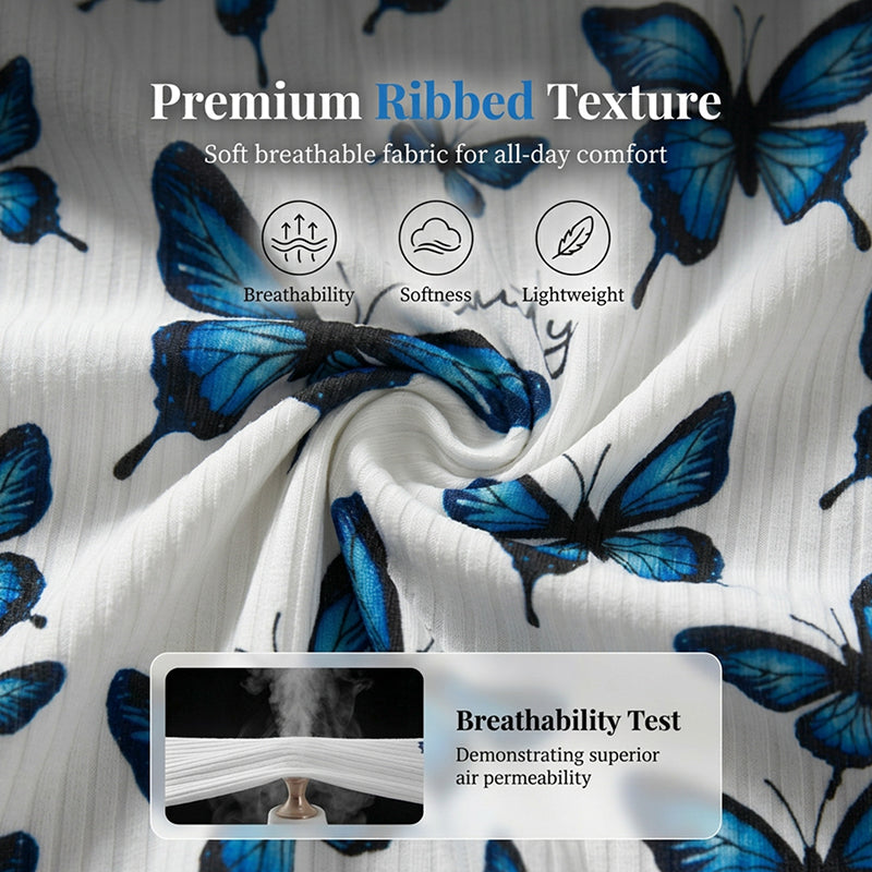 Women's Cozy Butterfly Print Pajama Set