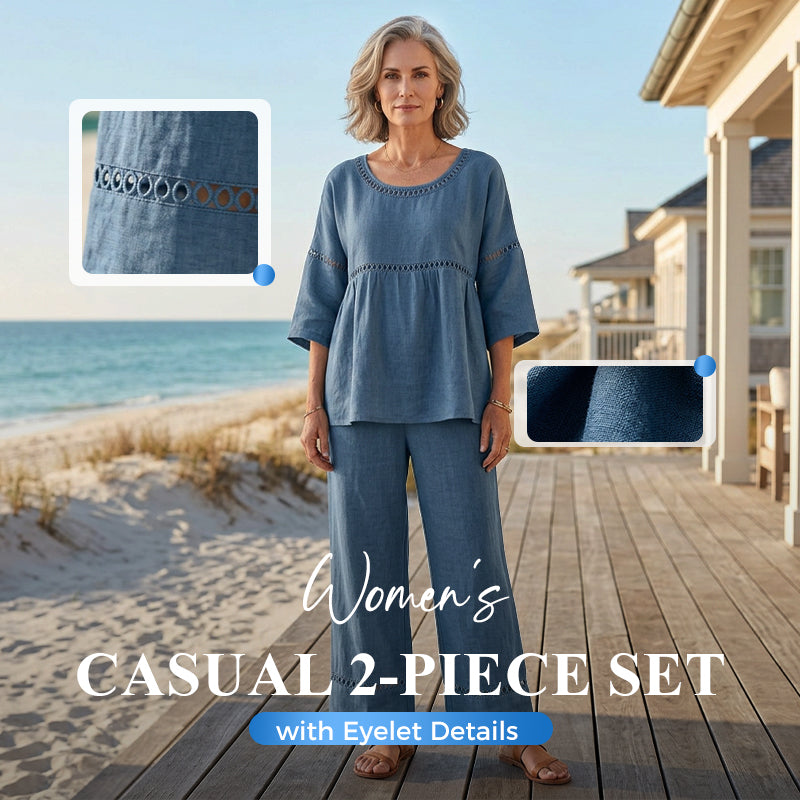Women's Casual 2-Piece Set with Eyelet Details