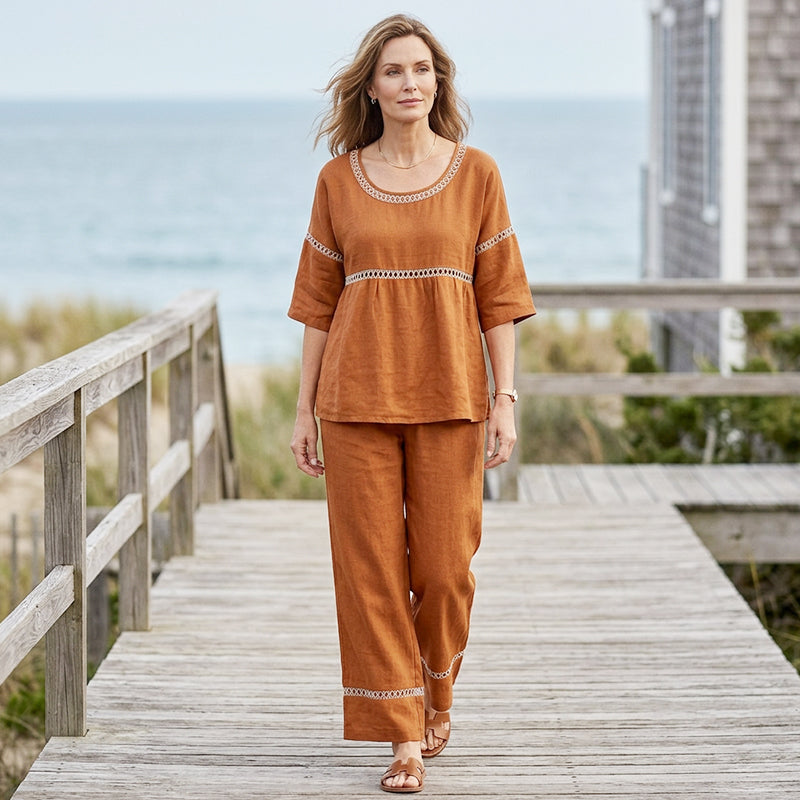 Women's Casual 2-Piece Set with Eyelet Details