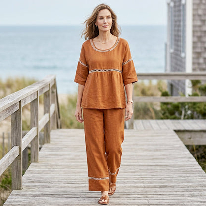 Women's Casual 2-Piece Set with Eyelet Details