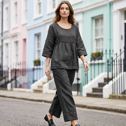 Women's Casual 2-Piece Set with Eyelet Details