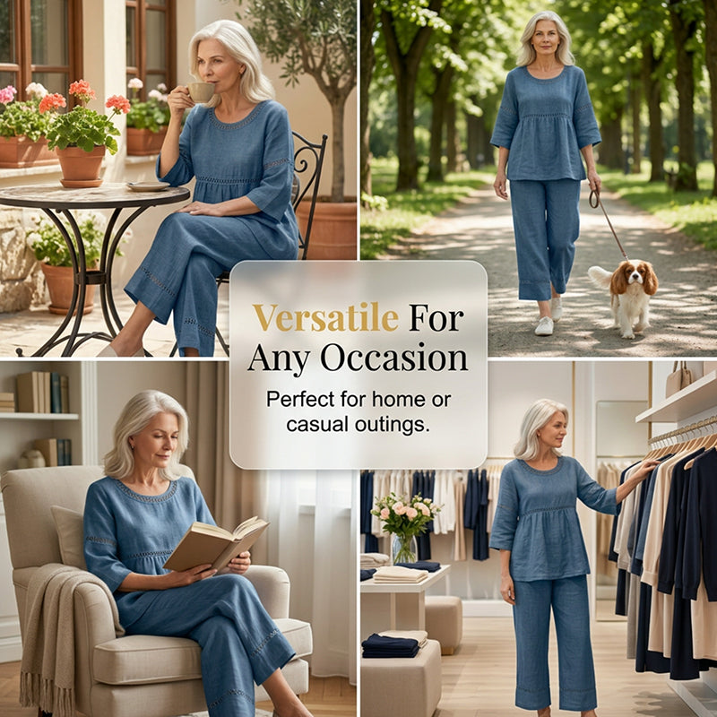 Women's Casual 2-Piece Set with Eyelet Details
