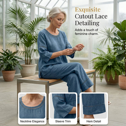 Women's Casual 2-Piece Set with Eyelet Details