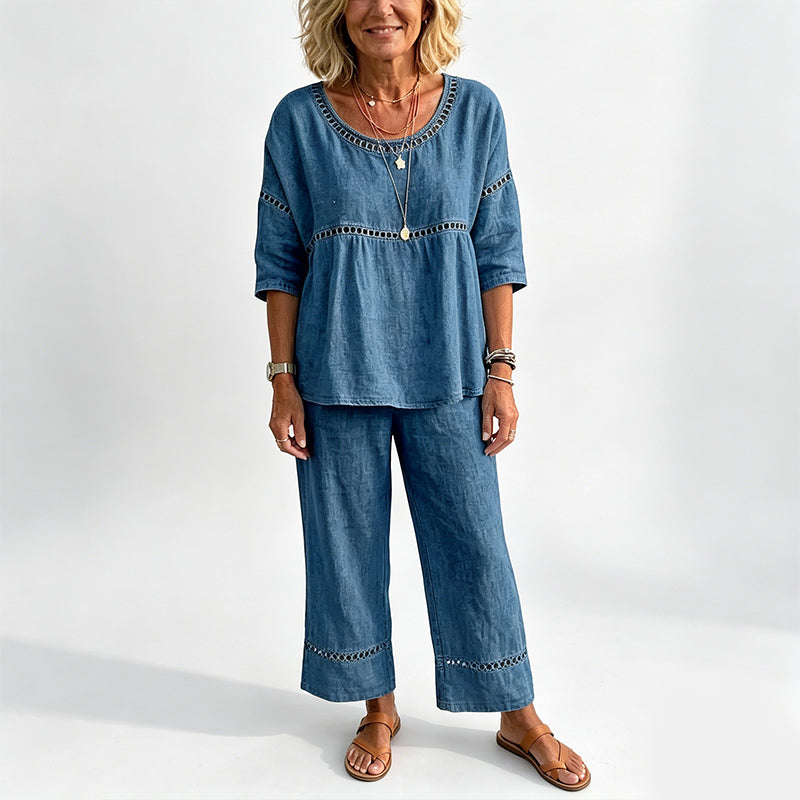 Women's Casual 2-Piece Set with Eyelet Details
