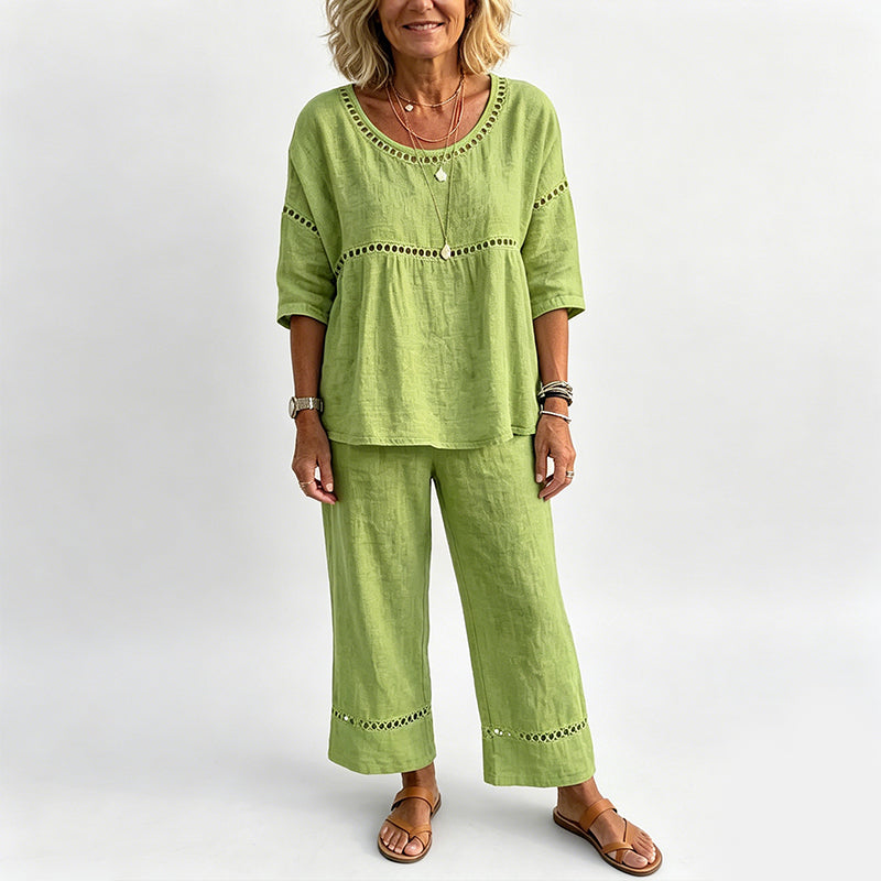 Women's Casual 2-Piece Set with Eyelet Details