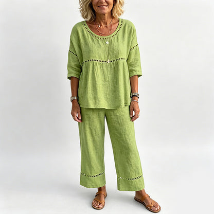 Women's Casual 2-Piece Set with Eyelet Details