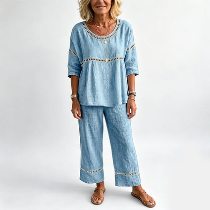 Women's Casual 2-Piece Set with Eyelet Details