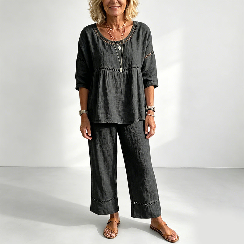Women's Casual 2-Piece Set with Eyelet Details