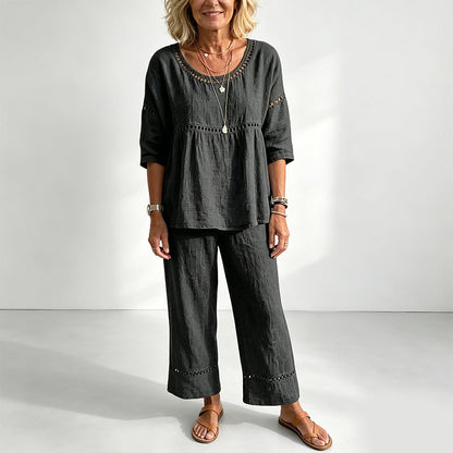 Women's Casual 2-Piece Set with Eyelet Details