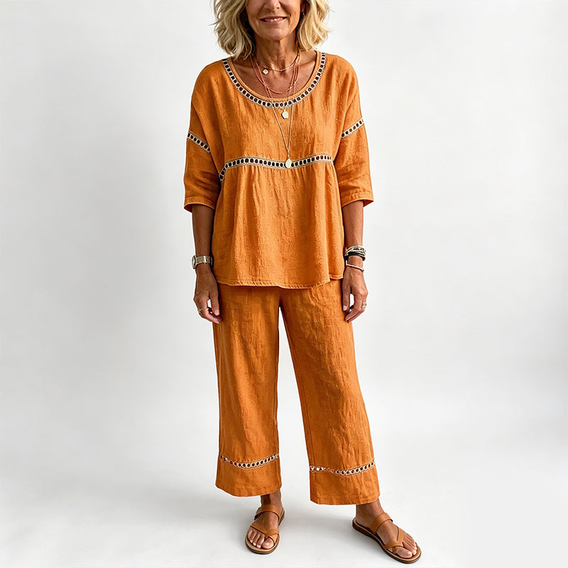 Women's Casual 2-Piece Set with Eyelet Details