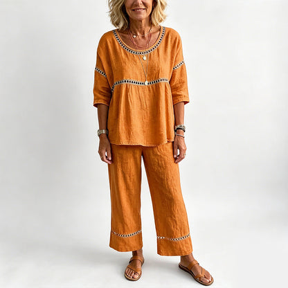 Women's Casual 2-Piece Set with Eyelet Details