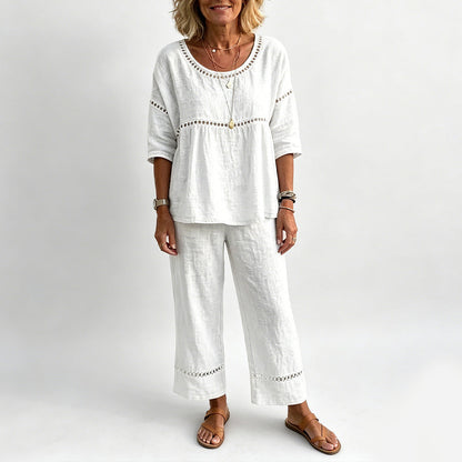 Women's Casual 2-Piece Set with Eyelet Details
