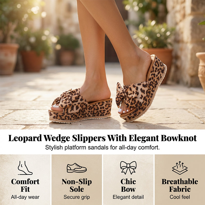 Women's Leopard Print Bow Platform Sandals