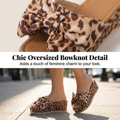 Women's Leopard Print Bow Platform Sandals